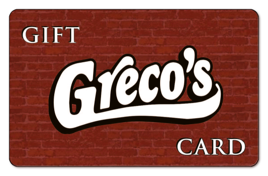 Grecos logo over brickwall background